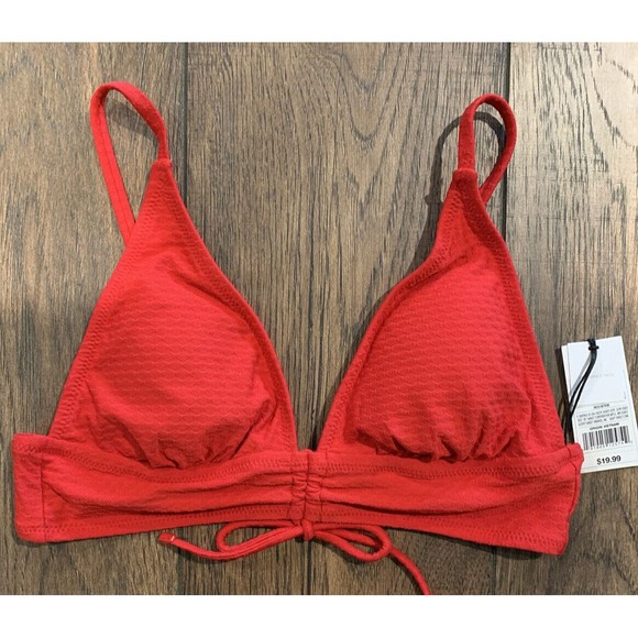 Women's Shade & Shore Longline Cinch Front Textured Bikini Top, Red, Medium 820 - Picture 4 of 8
